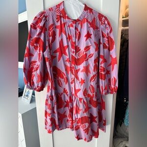 FARM Rio Starfish and Lobster Mini Dress in Red and Purple